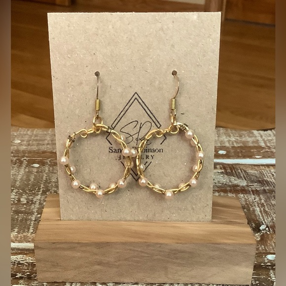 Twisted Wire and Bead Wrapped Handmade Hoop Earrings - Picture 2 of 3